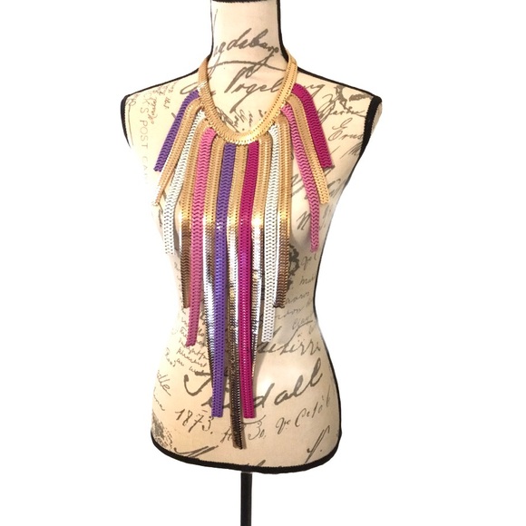 Long Fringe Metal Statement Body Chain Necklace - Picture 2 of 2